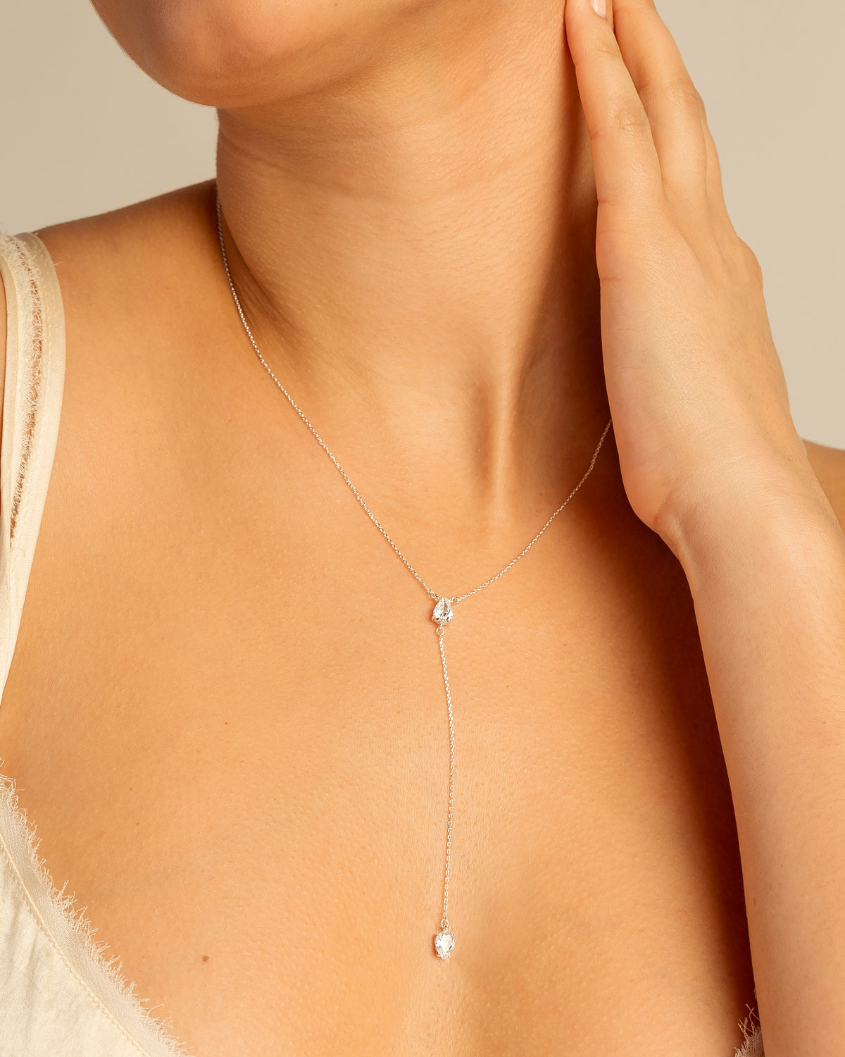 By My Side Pear Cut Lariat Necklace