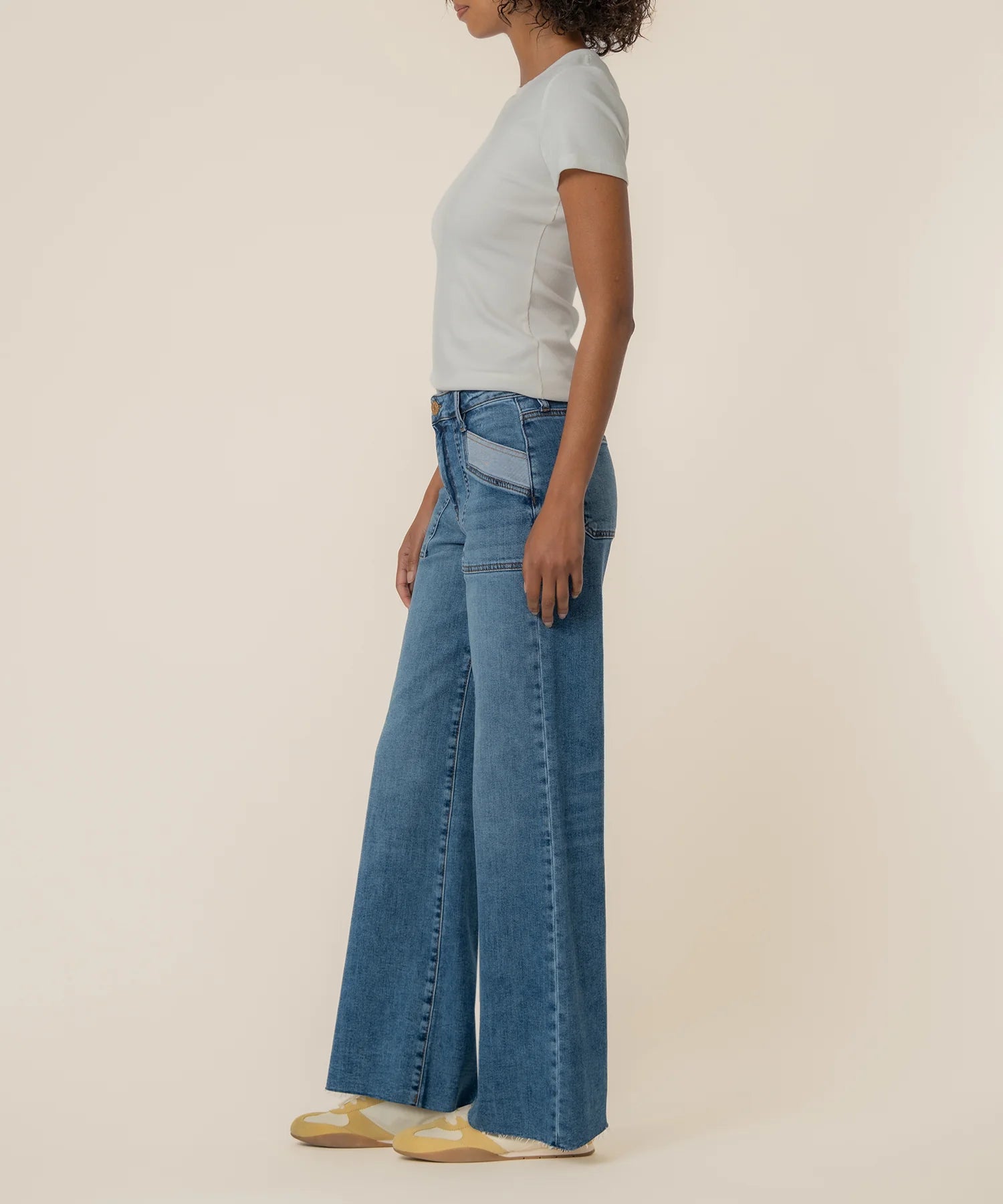 Maya High Rise Porkshop Front Pockets Wide Leg Raw Hem