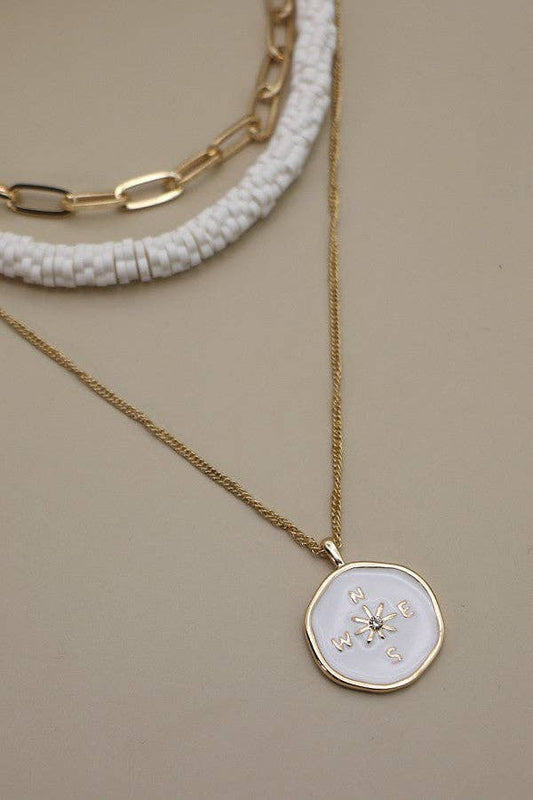 JOSSLYN by wall to wall - TRIPLE LAYER COMPASS HEISI BEAD NECKLACE | 31N22416