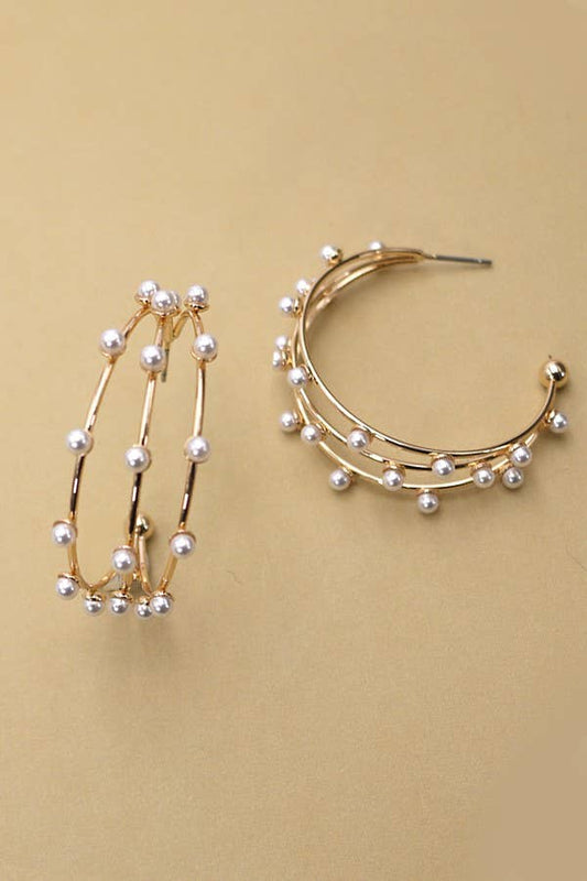JOSSLYN by wall to wall - TRIPLE ROW WIRE PEARL HOOP EARRINGS  |   31E03785