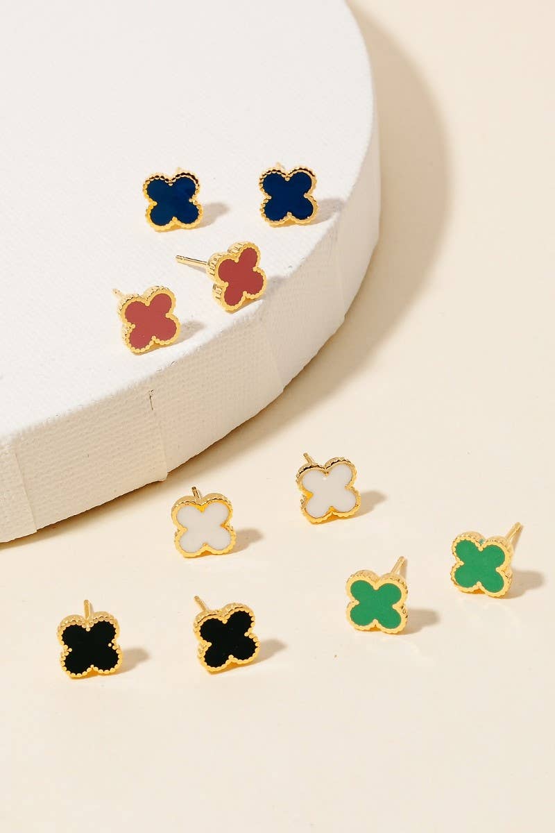 Fame Accessories - Gold Dipped Epoxy Clover Stud Earrings