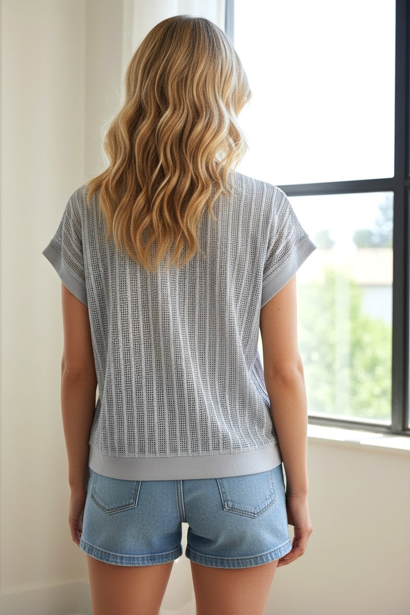 Open Weaved Vertically Striped Top