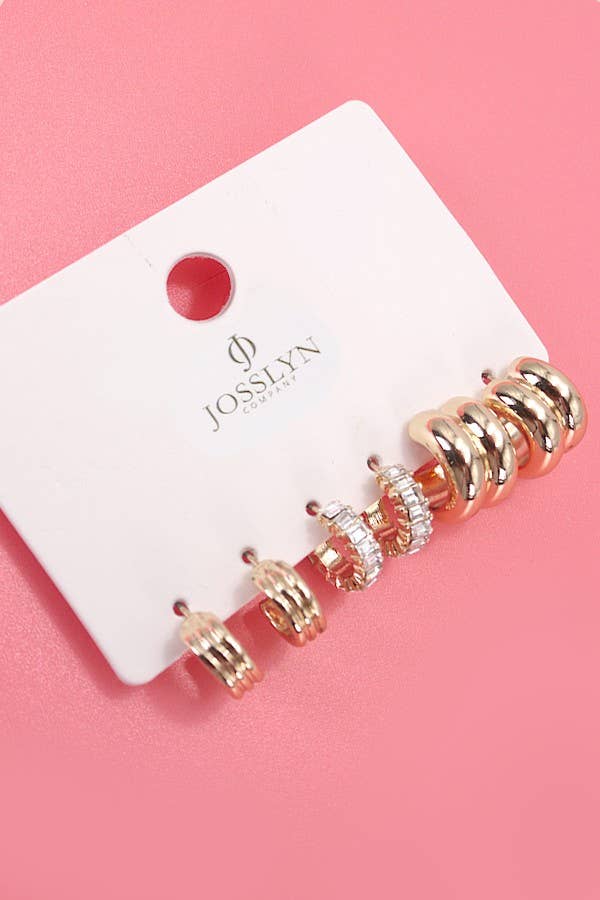 JOSSLYN by wall to wall - BAGUETTE STONE DOUBLE HOOP HUGGIE TRIO EARRINGS | 80E5317