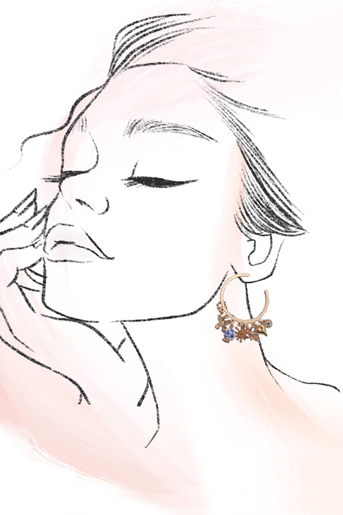 JOSSLYN by wall to wall - BLUE CERAMIC PORCELAIN MULTI CHARM HOOP EARRINGS | 80E6442