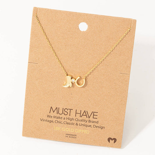 Fame Accessories - Western Cowboy Boots Horse Shoe Charm Necklace