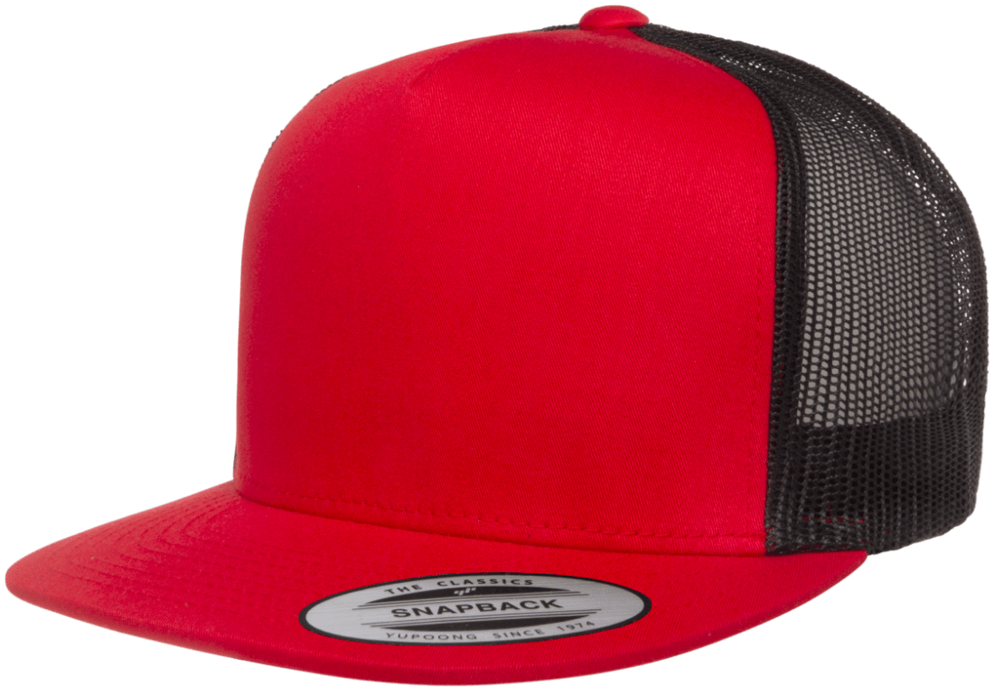 The Park Wholesale - Yupoong 6006T Classic Trucker Snapback Hat, Flat Bill Cap with Mesh Back, 2-Tone Colors - YP Classics®