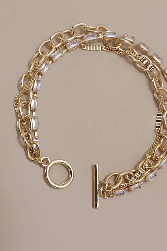 JOSSLYN by wall to wall - BAGUETTE STONE MULTI LAYER TOGGLE BRACELET | 80B233