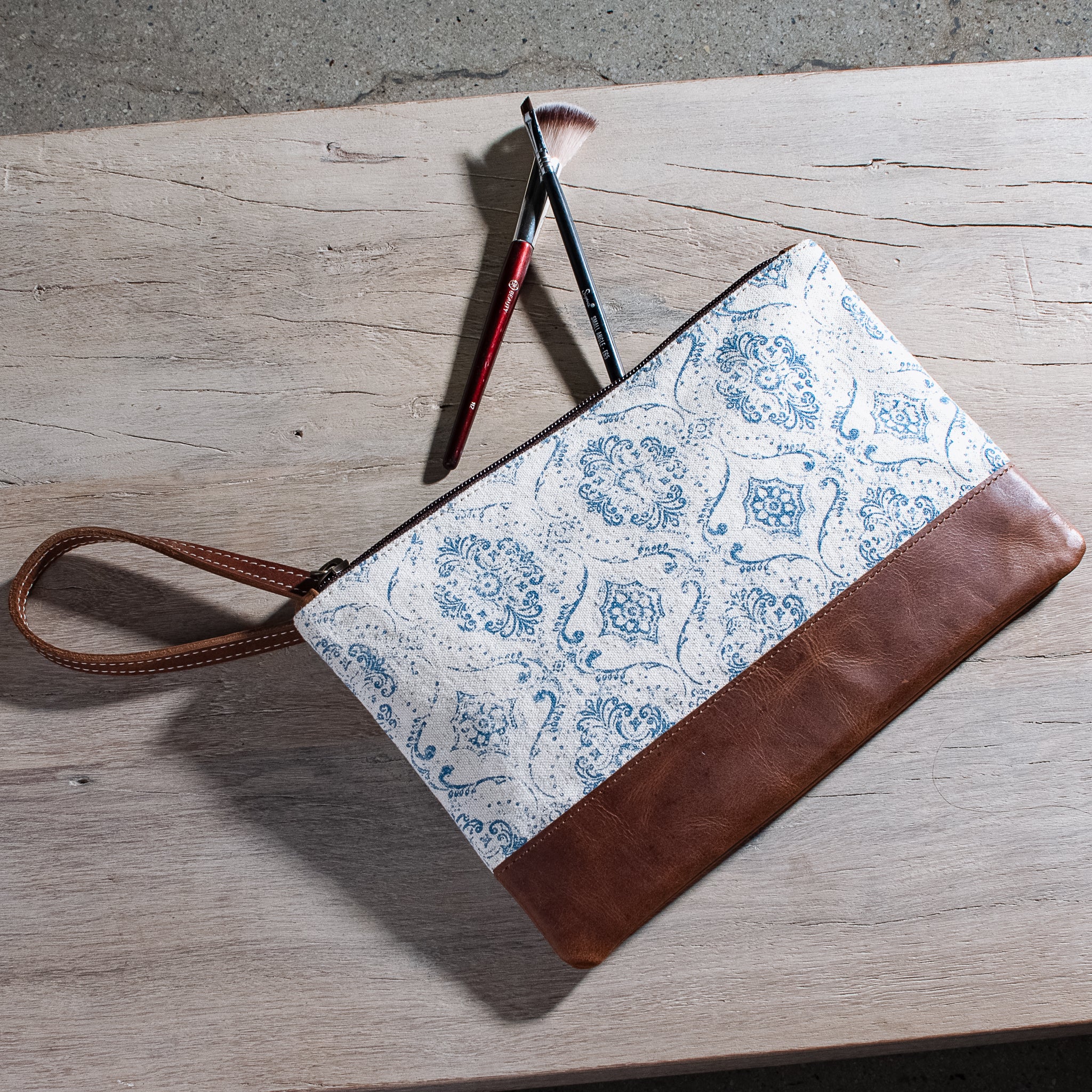 Blue Fleur Canvas Zip Pouch