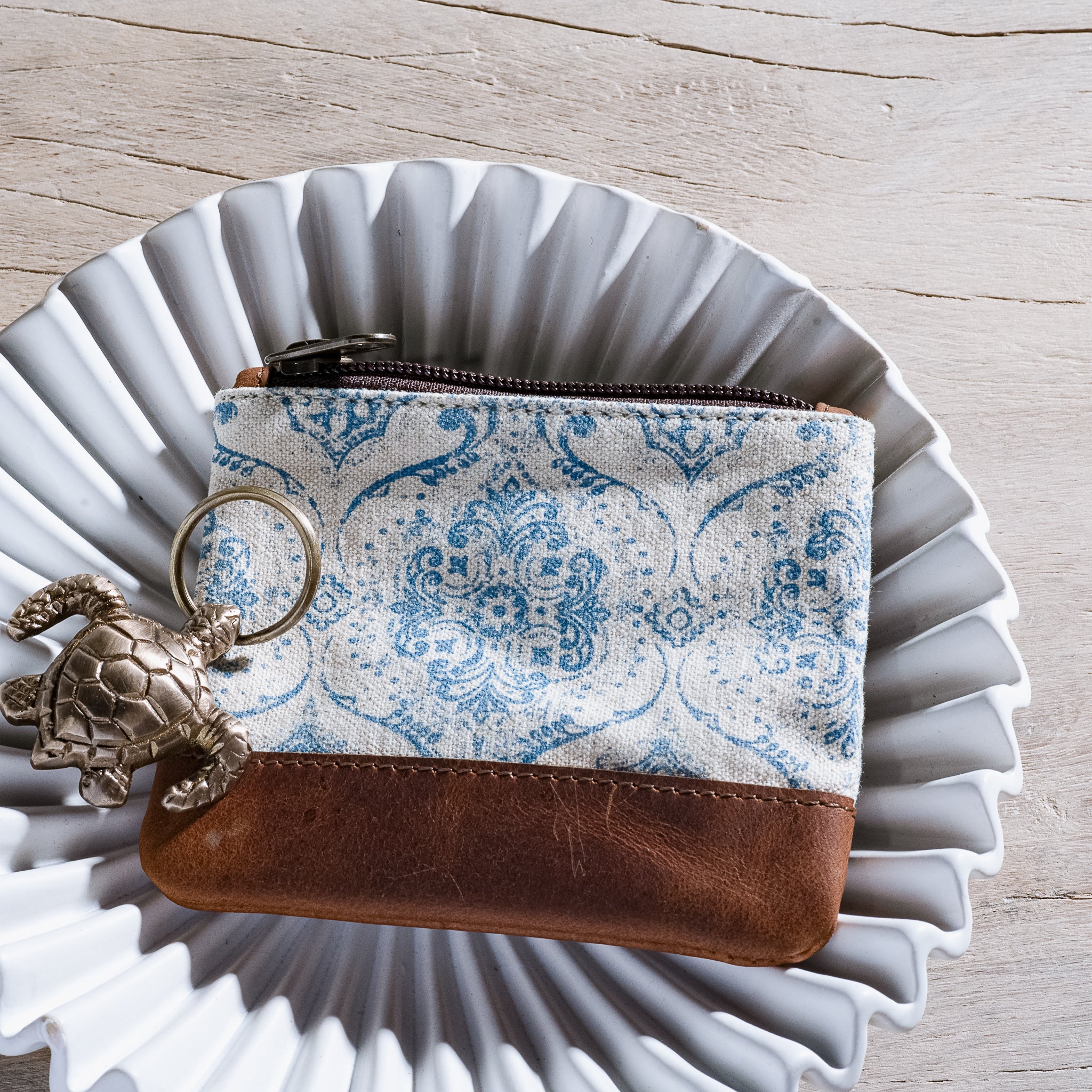 Blue Fleur Canvas Zip Pouch