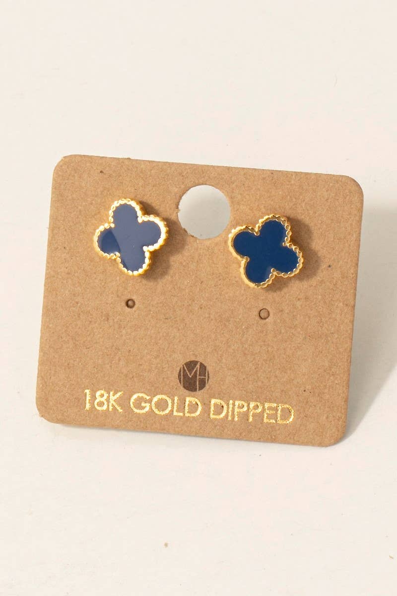 Fame Accessories - Gold Dipped Epoxy Clover Stud Earrings
