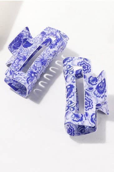JOSSLYN by wall to wall - VINTAGE PORCELAIN STYLE RECTANGLE HAIR CLAW CLIPS | 40H952
