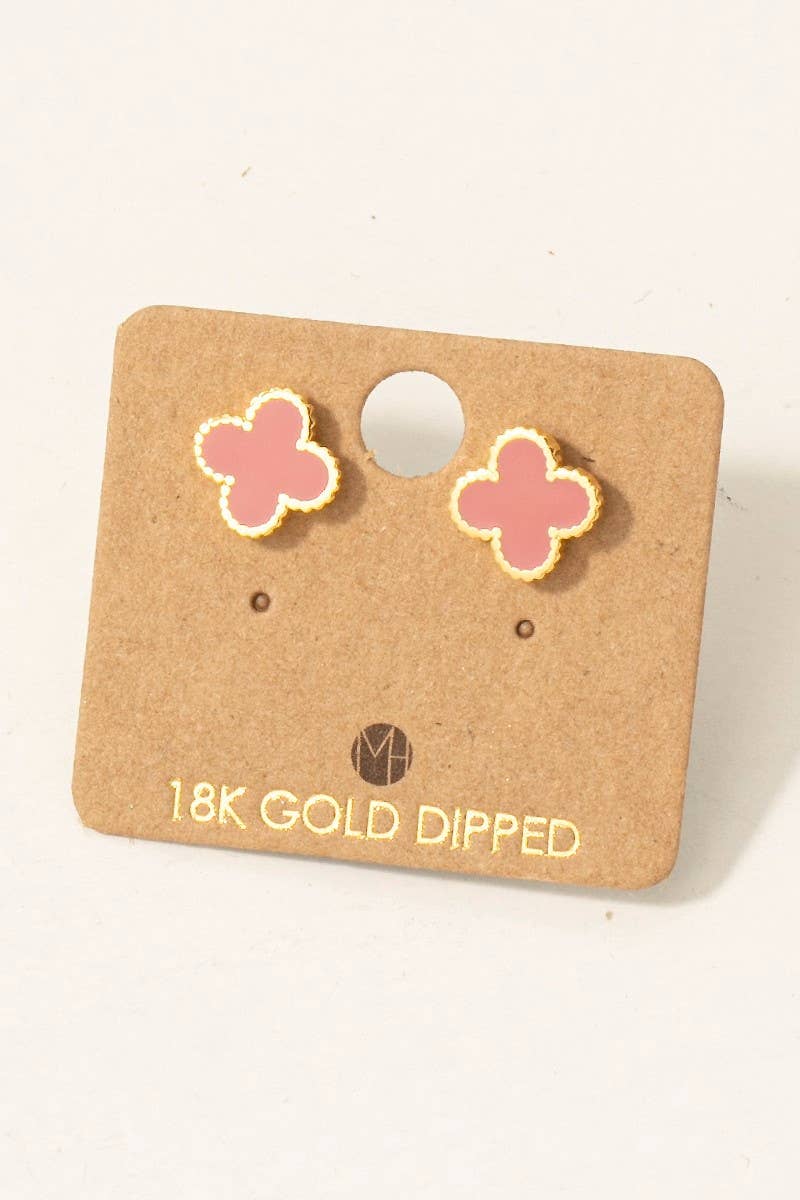 Fame Accessories - Gold Dipped Epoxy Clover Stud Earrings