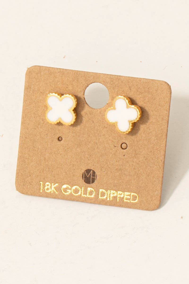 Fame Accessories - Gold Dipped Epoxy Clover Stud Earrings