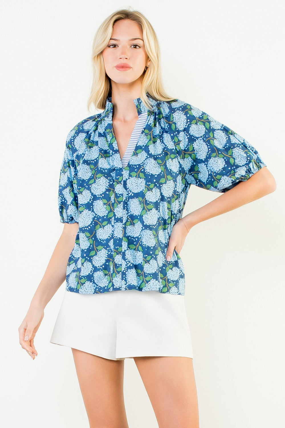 Puff Sleeve Flower Print Top