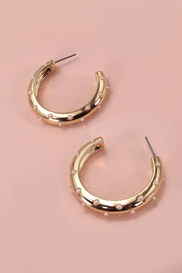JOSSLYN by wall to wall - PEARL STUDDED HOOP EARRINGS | 31E24888