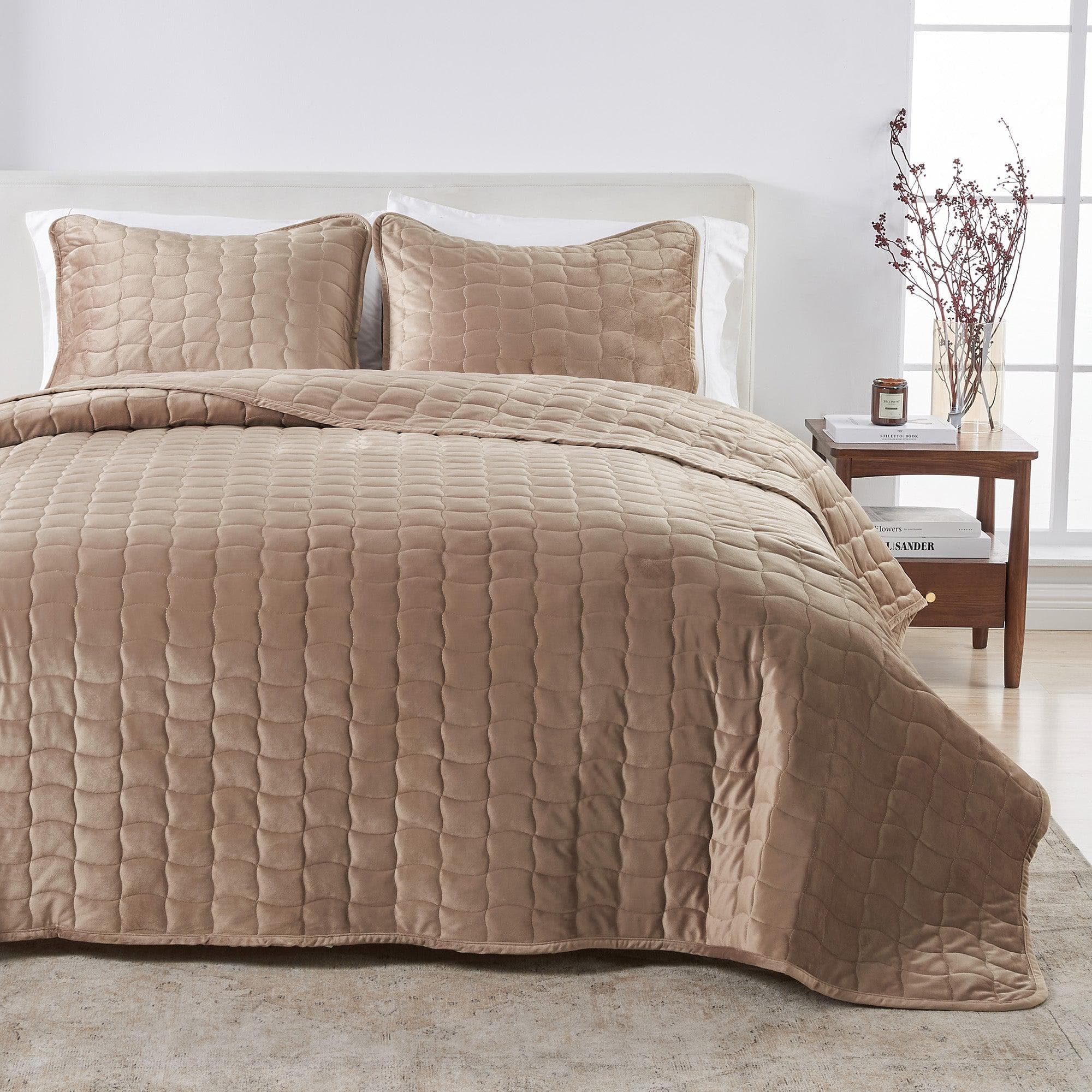 Velvet Box-Stitched Quilt Set - Vivica Collection