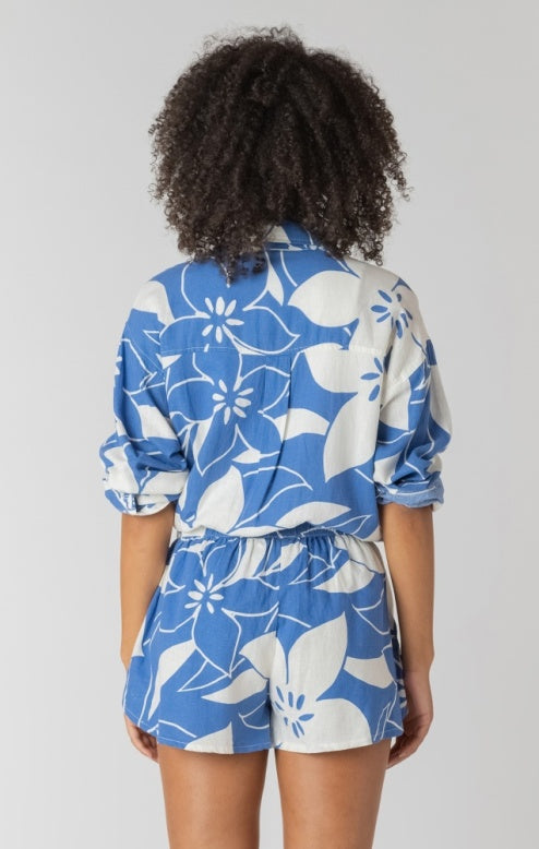 Azure Floral Linen Top