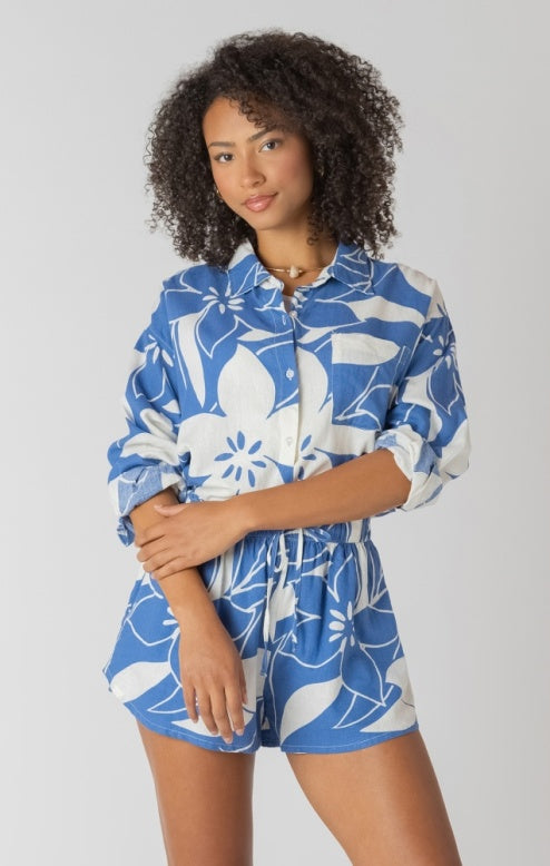 Azure Floral Linen Top