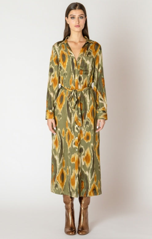 Abstract Floral Shirt Dress